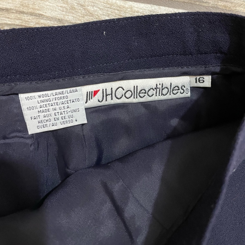 wool navy blue skirt zipper & button back closure size 16 vintage flattering - Picture 5 of 13